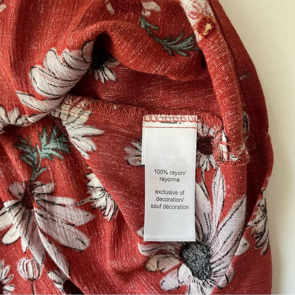 Maurices Burnt Orange Sunflower Print Lace Sleeve Tie Back Top Medium Women’s - Picture 11 of 12